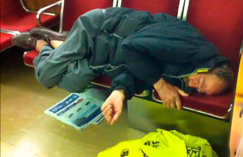 As she tries to manage her confusion, she gets a whiff of an old and musty smell. She looks around but sees nothing, until she peaks over the edge of the row of seats right in front of her. She finds a man sleeping. Right as her eyes settle on his resting body though, he stirs to wake - with wild eyes and a shudder. He jumped up and yelled - saliva going everywhere and the stench of unbrushed teeth billowing out like a mushroom cloud. Grachel popped up and ran as fast as she could to another car to finish her journey.